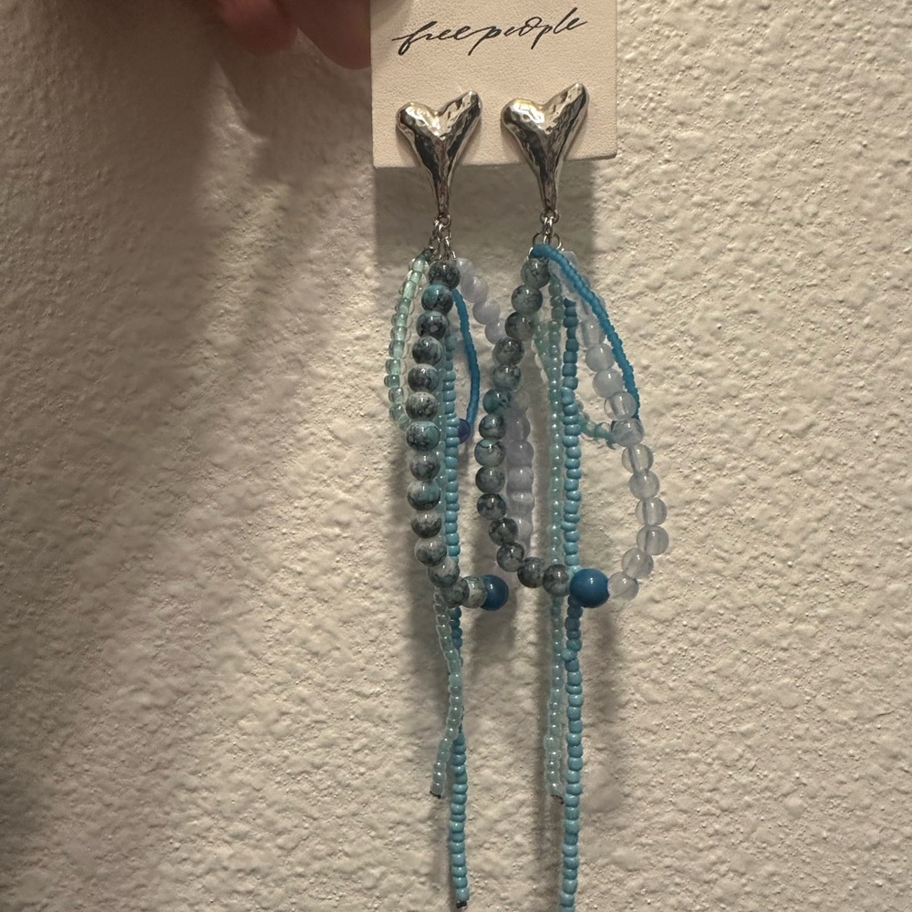 Free People Heart Silver and Blue Beaded Earrings